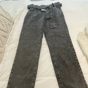 SÉZANE Jeans Austin Gray Paperbag Belted Denim Pants Trouser Wide Leg NWT